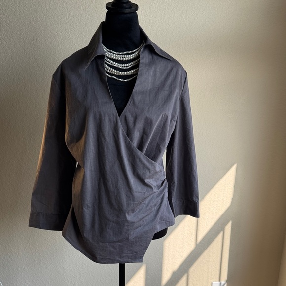New York & Company Tops - New York & Company Charcoal Wrap Blouse